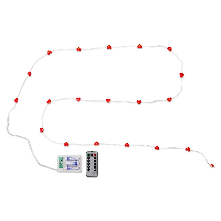Battery-Operated Heart LED String Lights, Red, 6', Valentine's Day by Way To Celebrate | Walmart (US)