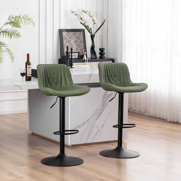 Zager Swivel Adjustable Height Bar Stools, Leather Upholstered Counter Stools, Modern Pub Stool | Wayfair North America