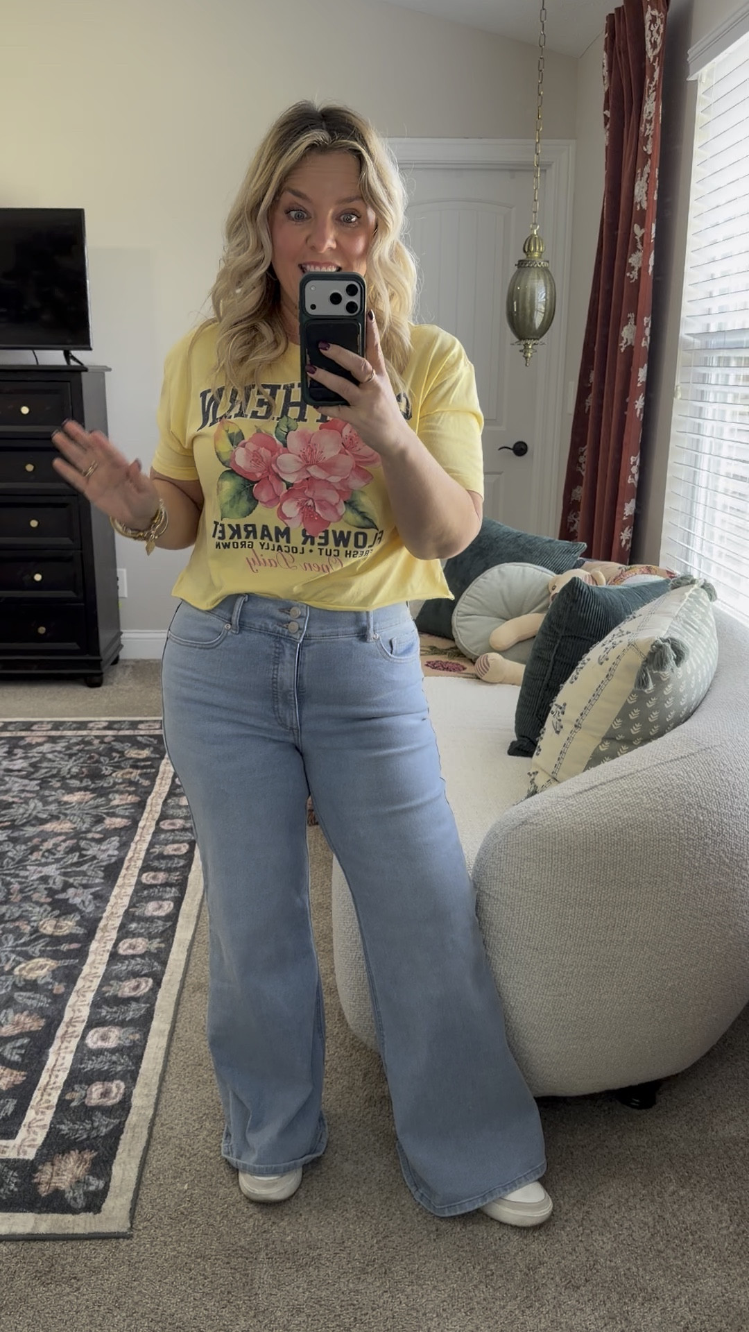 My TOP SELLING, most favorite-est $25 jeans!! I’m wearing my true size, 12 short, they come in 3 inseam lengths & 3 color washes (I’m in the lightest wash here)…I have them all 🤣 Shirt is also Walmart & it’s a boxy fit so I tied it in a knot behind my back!

#LTKMidsize #LTKPetite #LTKOver40