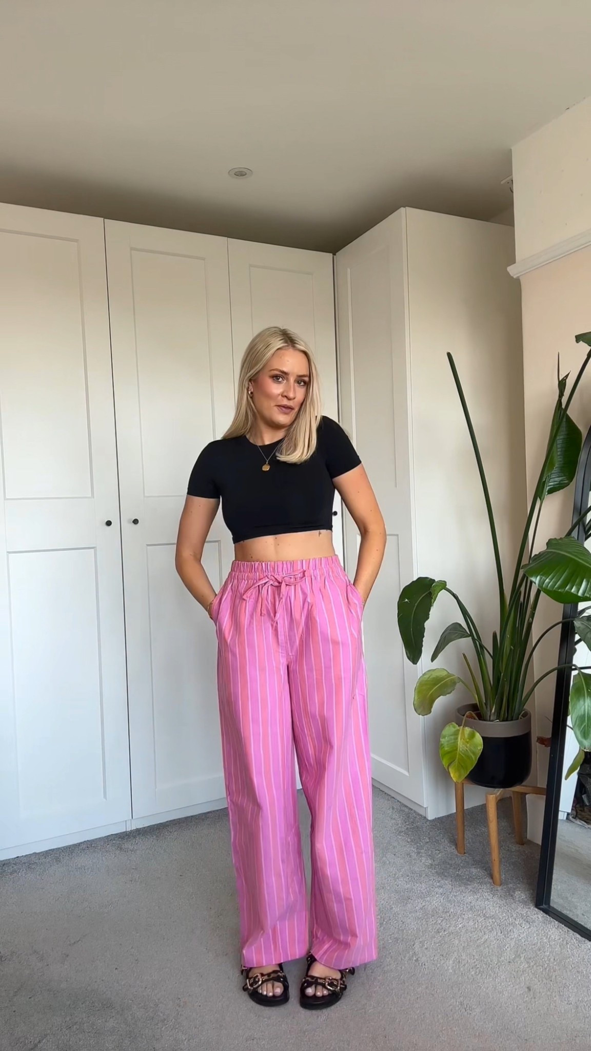 Exact trousers are shown under the red ones but pink is annoyingly sold out atm :( linked alternatives xxx 

Stripe trousers, linen trousers, pink trousers 