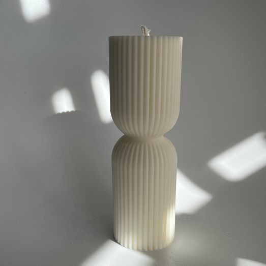 Aaram Lux Striped Column Candle | West Elm (US)