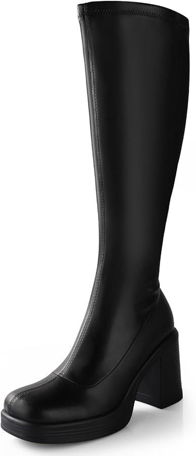 Ankis Knee High Boots Platform Boots for Women Chunky Heel Side Zipper Long GOGO Boots | Amazon (US)