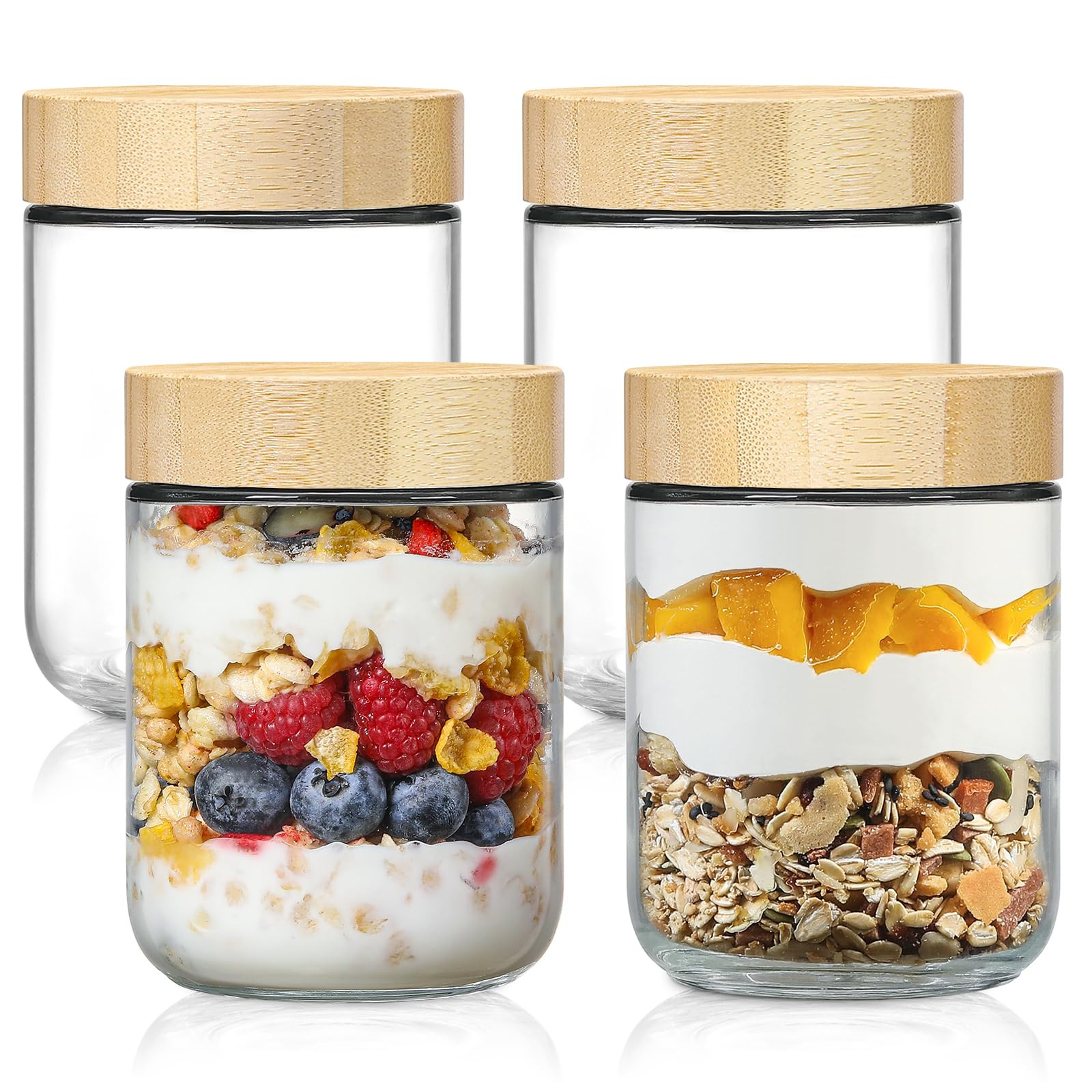 NETANY 4-pack 16oz Glass jars with Airtight Lids, Overnight Oats Containers with Bamboo Lids, Wid... | Amazon (US)