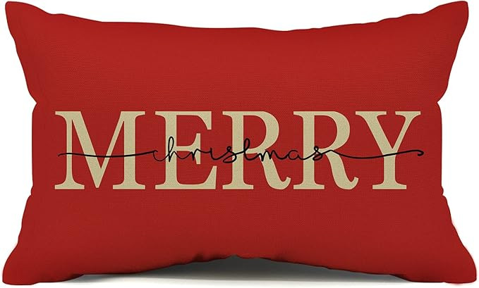Christmas Pillow Covers 12x20 inch Merry Christmas Red Porch Lumbar Pillow Covers Decor Farmhouse... | Amazon (US)