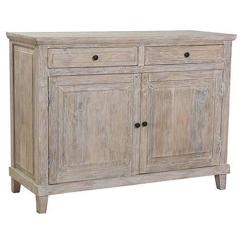 Donna French Country White Wash Mango Wood Rectangular 2 Door Sideboard | Kathy Kuo Home
