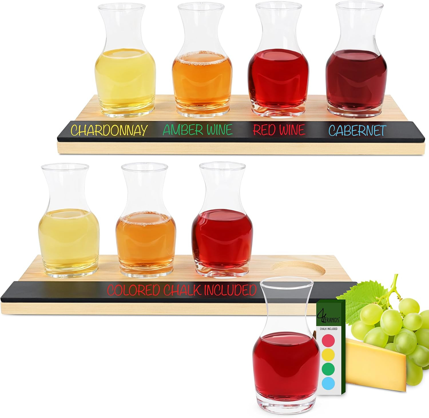 G Francis Wine Tasting Kit 2 Pack - 4 Slot Sample Drink Flight Boards with Glasses For Wine, Beer... | Amazon (US)