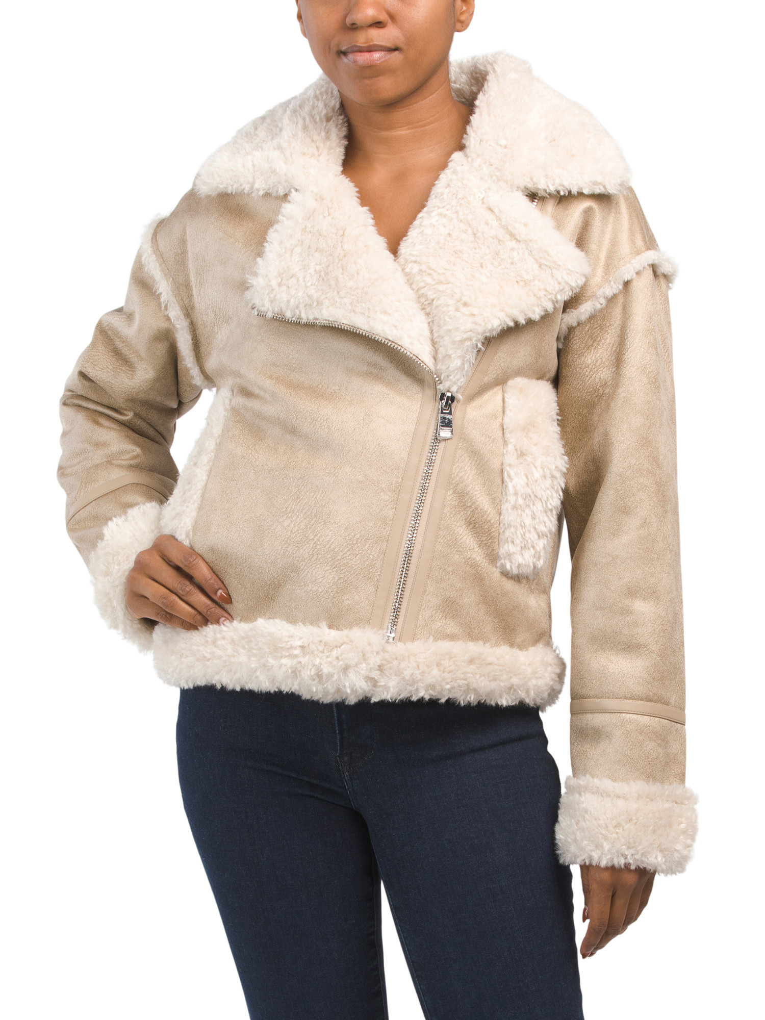 Cropped Faux Shearling Biker Coat | Marshalls