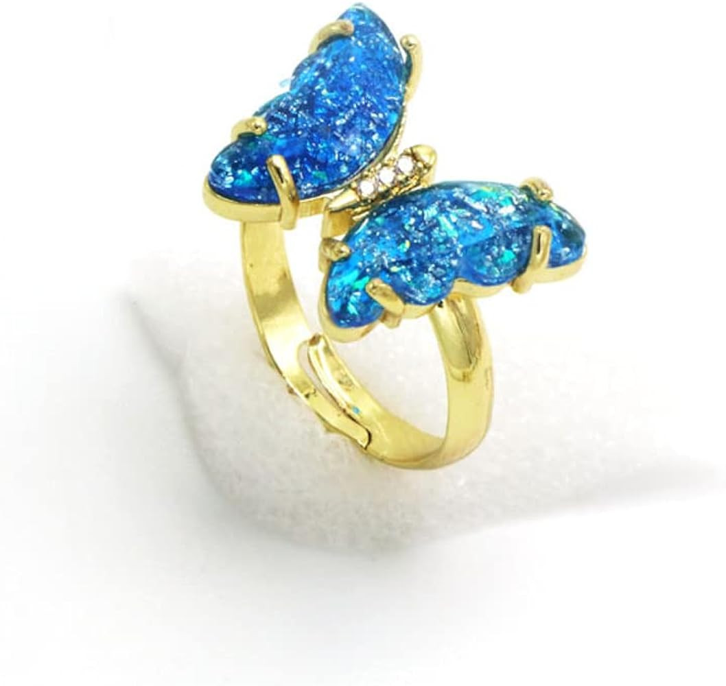 COLORFUL BLING Adjustable Elegant Transparent Crystal 3D Butterfly Rings for Women Aesthetic Gold... | Amazon (US)