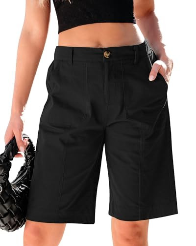 luvamia Women's Bermuda Shorts Knee Length Chino Womens Plus Size Black Dress Shorts Size X-Large 16 18 | Amazon (US)