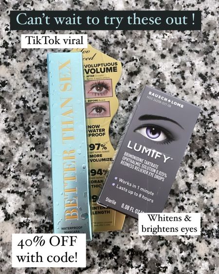 TikTok viral: Too Faced Better than sex waterproof mascara — 40% OFF with code: EXTRA104U 👈🏼 Was $28 now $19! 

Lumify eye drops whiten & brighten eyes. 

Amazon fashion. Target style. Walmart finds. Maternity. Plus size. Winter. Fall fashion. White dress. Fall outfit. SheIn. Old Navy. Patio furniture. Master bedroom. Nursery decor. Swimsuits. Jeans. Dresses. Nightstands. Sandals. Bikini. Sunglasses. Bedding. Dressers. Maxi dresses. Shorts. Daily Deals. Wedding guest dresses. Date night. white sneakers, sunglasses, cleaning. bodycon dress midi dress Open toe strappy heels. Short sleeve t-shirt dress Golden Goose dupes low top sneakers. belt bag Lightweight full zip track jacket Lululemon dupe graphic tee band tee Boyfriend jeans distressed jeans mom jeans Tula. Tan-luxe the face. Clear strappy heels. nursery decor. Baby nursery. Baby boy. Baseball cap baseball hat. Graphic tee. Graphic t-shirt. Loungewear. Leopard print sneakers. Joggers. Keurig coffee maker. Slippers. Blue light glasses. Sweatpants. Maternity. athleisure. Athletic wear. Quay sunglasses. Nude scoop neck bodysuit. Distressed denim. amazon finds. combat boots. family photos. walmart finds. target style. family photos outfits. Leather jacket. Home Decor. coffee table. dining room. kitchen decor. living room. bedroom. master bedroom. bathroom decor. nightsand. amazon home. home office. Disney. Gifts for him. Gifts for her. tablescape. Curtains. Apple Watch Bands. Hospital Bag. Slippers. Pantry Organization. Accent Chair. Farmhouse Decor. Sectional Sofa. Entryway Table. Designer inspired. Designer dupes. Patio Inspo. Patio ideas. Pampas grass.

#LTKsalealert #LTKunder50 #LTKstyletip #LTKbeauty #LTKbrasil #LTKbump #LTKcurves #LTKeurope #LTKfamily #LTKfit #LTKhome #LTKitbag #LTKkids #LTKmens #LTKbaby #LTKshoecrush #LTKswim #LTKtravel #LTKunder100 #LTKworkwear #LTKwedding #LTKSeasonal  #LTKU #LTKHoliday #LTKCyberweek 