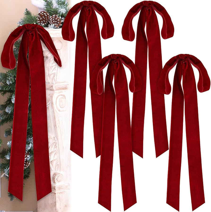 Velvet Christmas Bows 23.5 x 8.7 Inches Large Velvet Christmas Staircase Wreath Bows Rustic Craft... | Amazon (US)