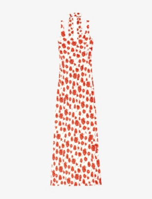 Ella Poppy-Print Neck-Tie Woven Maxi Dress | Selfridges