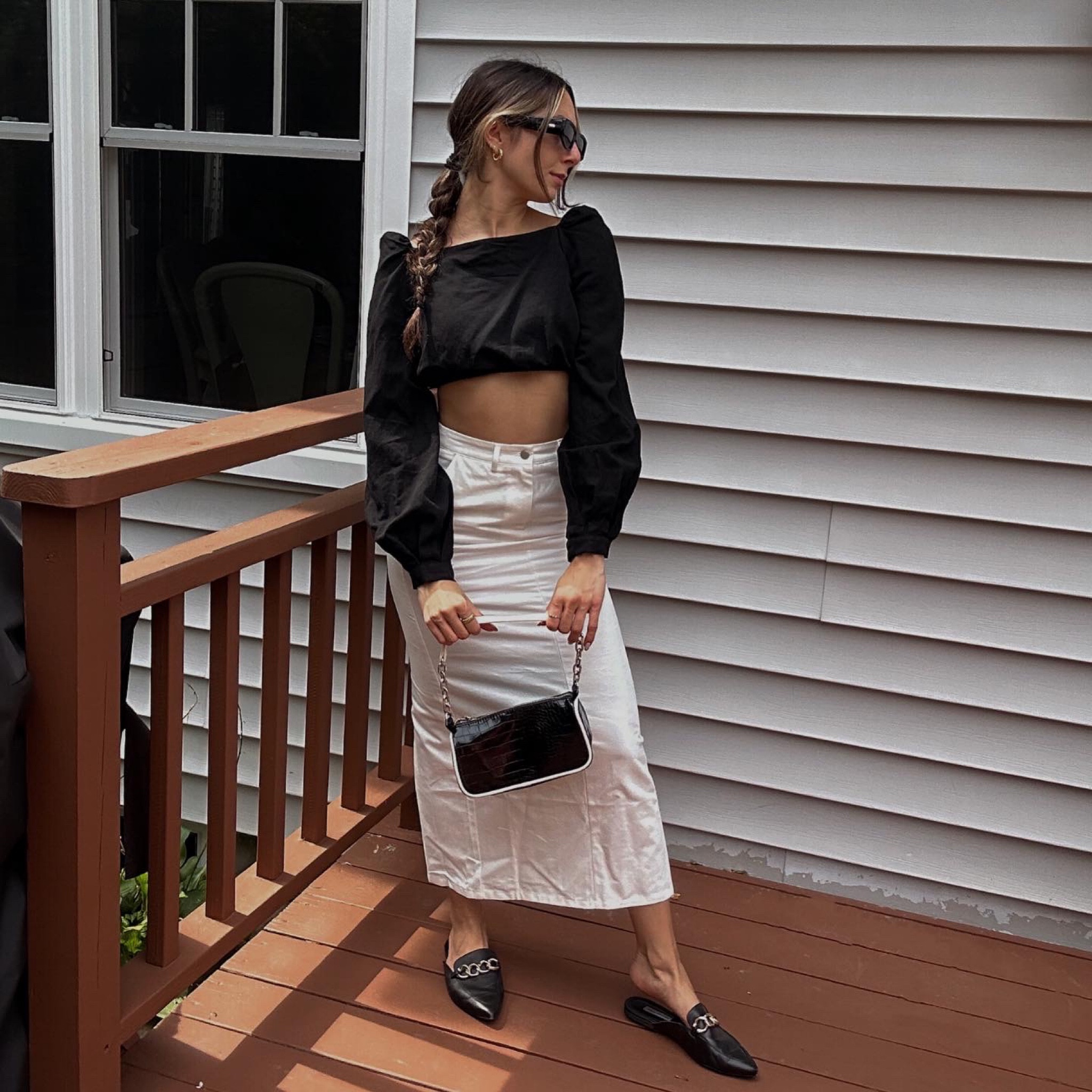 Black and white fall outfit 🖤🤍 #denimmaxiskirt

#LTKsalealert #LTKSale #LTKSeasonal