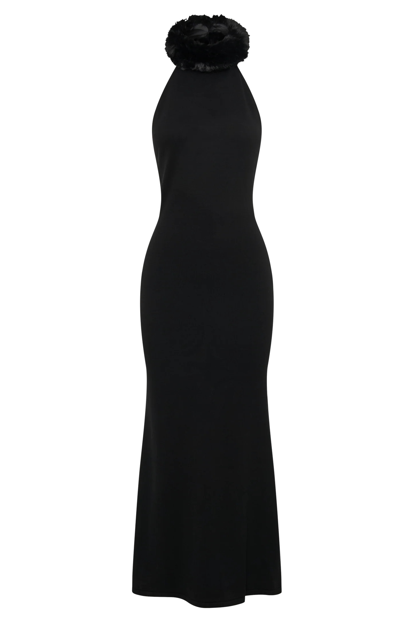 Elva Halter Knit Maxi Dress With Faux Fur - Black | Meshki (APAC)