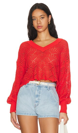 Crochet V- Neck in Chili | Revolve Clothing (Global)