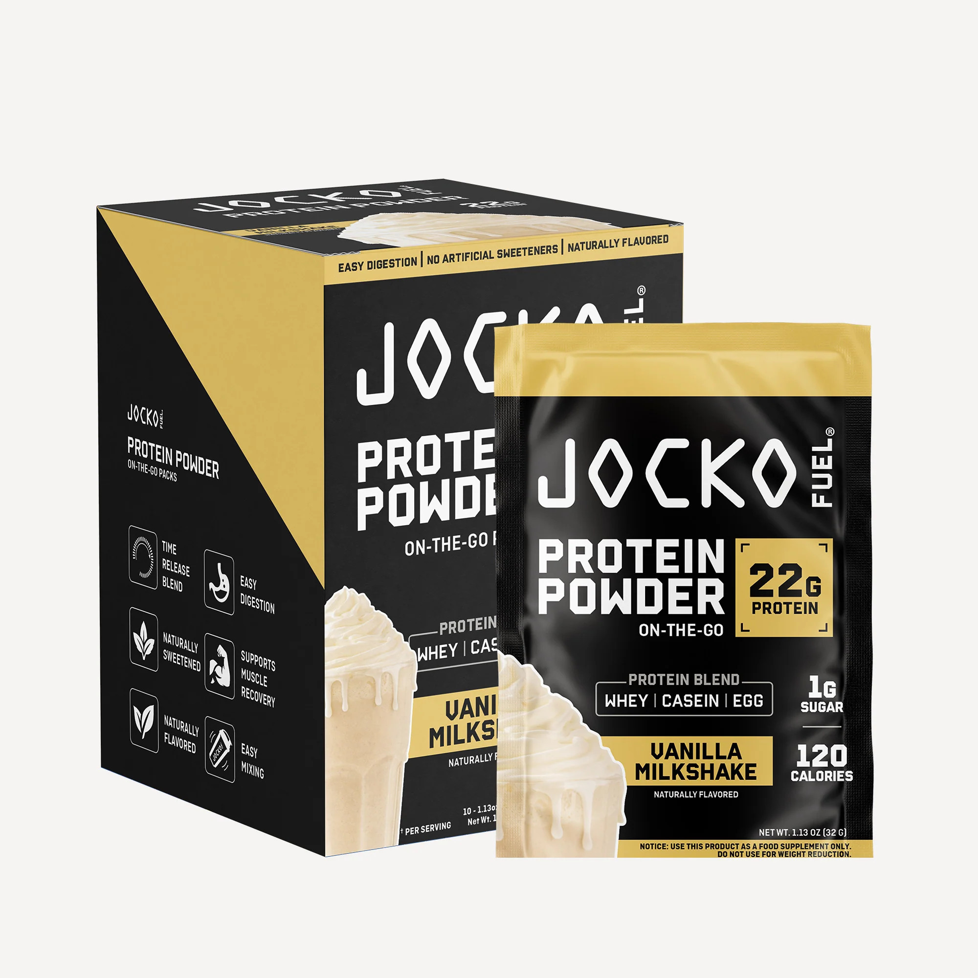 Protein Powder On-the-go Packs (10-pack) - Vanilla Milkshake | Jocko Fuel | Whey Protein Powder Combining Four Protein Sources With Additional Digesti | Jocko Fuel