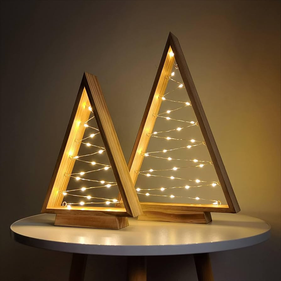 Leejec Christmas Decorations, Wooden Christmas Tree with Lights, Modern Farmhouse Tabletop Christ... | Amazon (US)