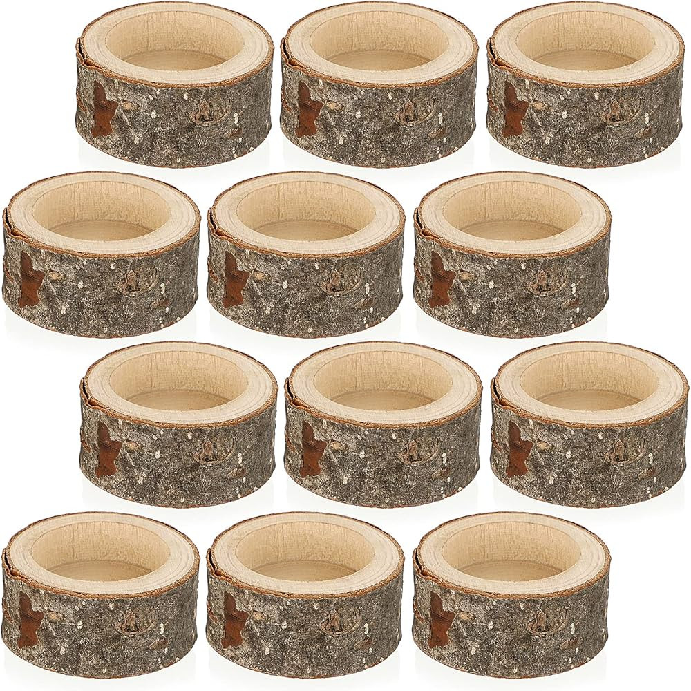 OwnMy Set of 12 Wooden Tea Light Candle Holders Votive Candle Holders, Rustic Wooden Pillar Candl... | Amazon (US)