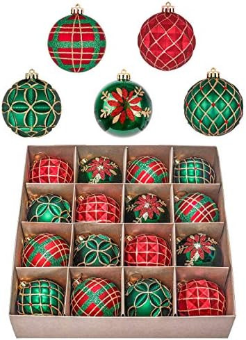 Valery Madelyn 16ct Christmas Ball Ornaments Set, Red Green and Gold Shatterproof Hanging Decorat... | Amazon (US)