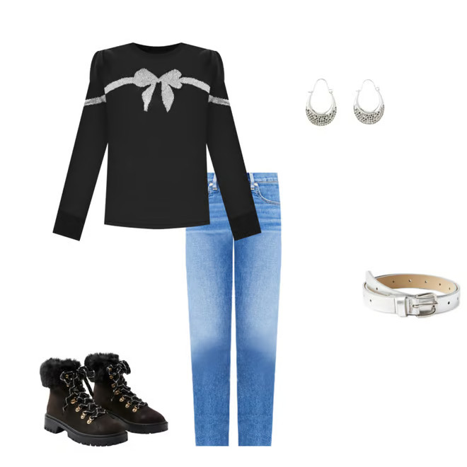 Shimmer Bow Puff Sleeve Sweater | LOFT