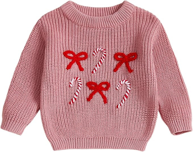 Toddler Boy Girl Christmas Outfit Tree/Santa Hat/Candy Cane Embroidery Chunky Knit Sweater Infant... | Amazon (US)