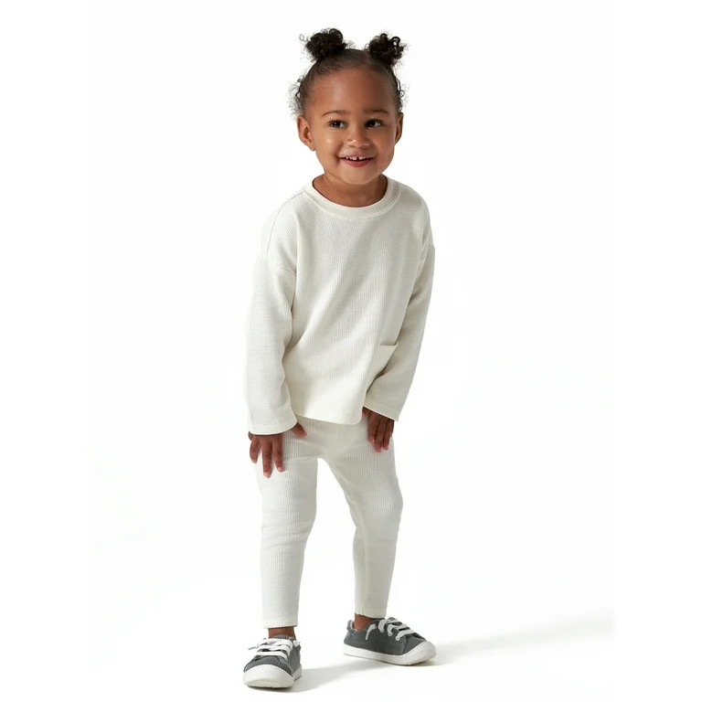 Modern Moments by Gerber Baby Girl Long Sleeve Waffle Top & Legging, 2 Piece Outfit Set, Sizes 0/... | Walmart (US)