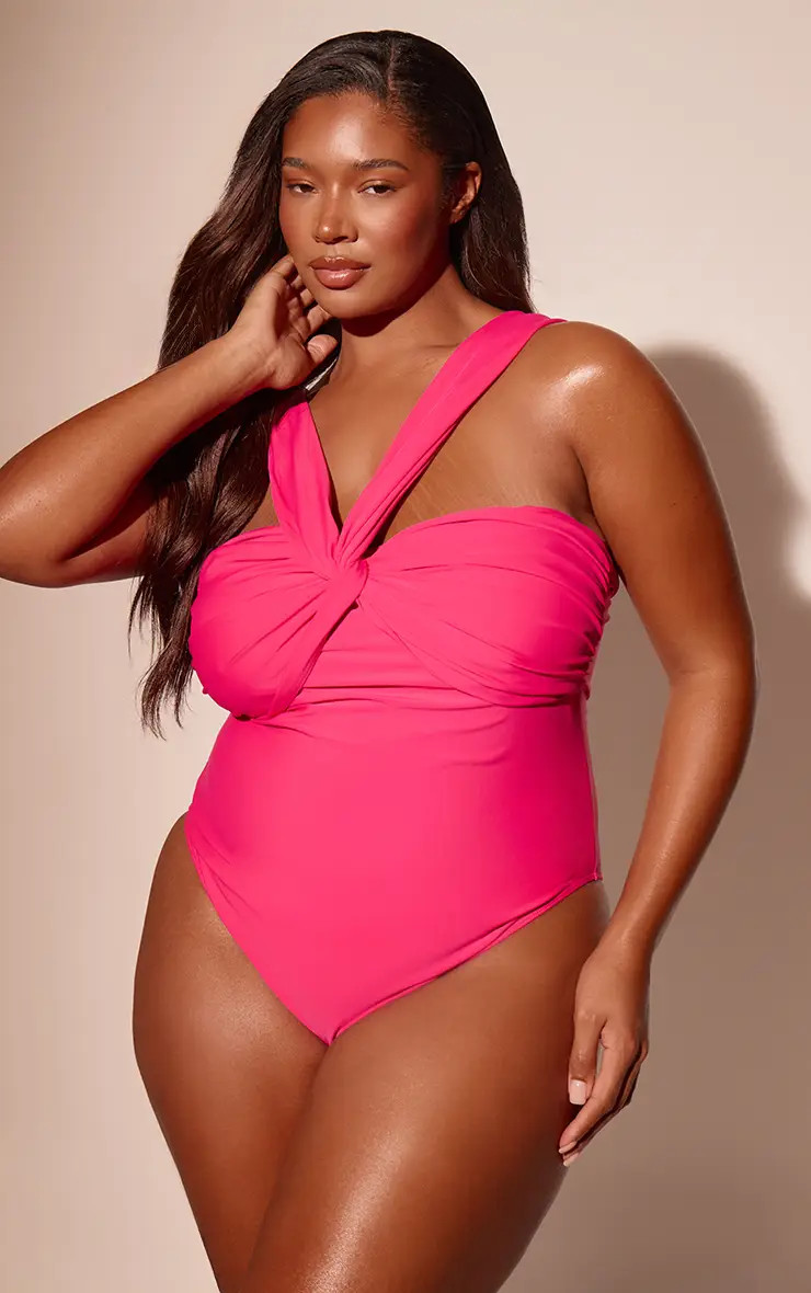 Fuchsia Plus Fuschia Ruched Bust Swimsuit | PrettyLittleThing USA | PrettyLittleThing US