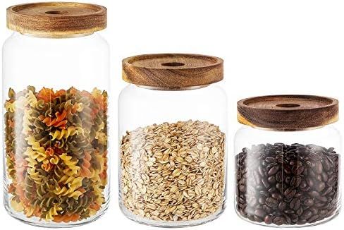KMwares Set of 3 Stackable Clear Glass Food Jars/Canisters with Airtight Seal Acacia Wood Lids fo... | Amazon (US)