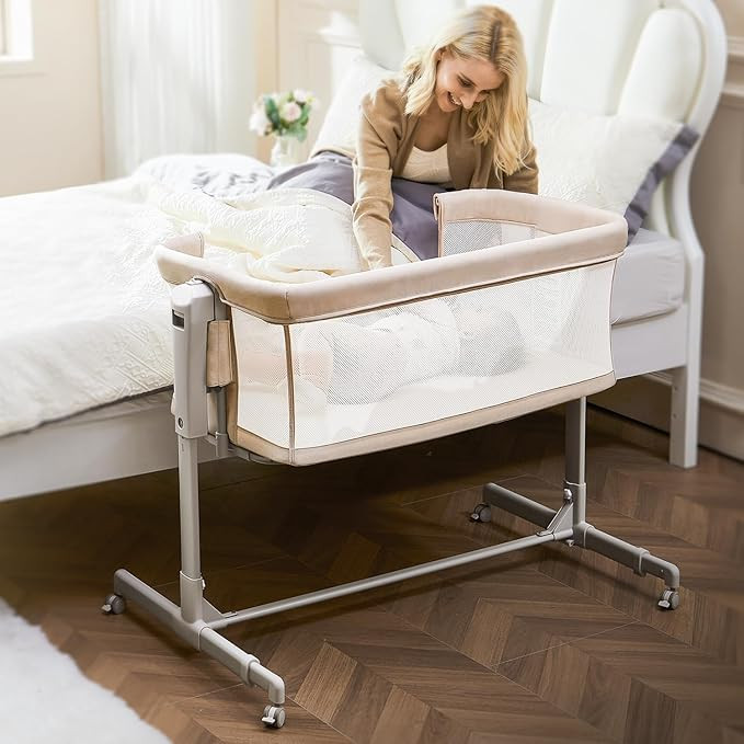 Baby Bassinet Bedside Sleeper, 3-in-1 Rocking Bassinet with Wheels, 6-Height Adjustable Crib with... | Amazon (US)