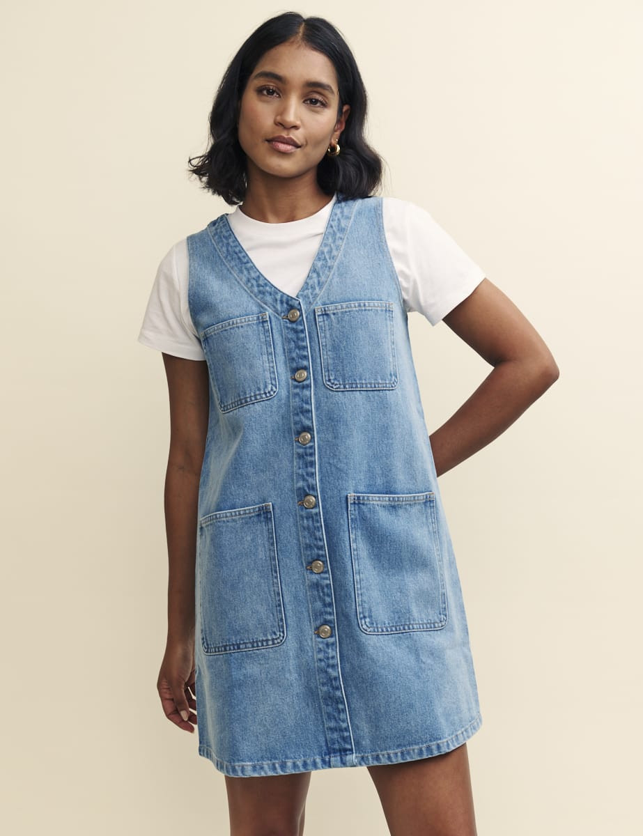 Light Wash Denim Pinafore Kacey Mini Dress | Nobody's Child
