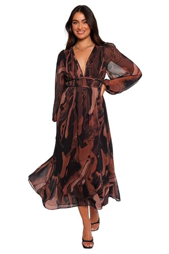Petal & Pup Women's Blayze Long Sleeve Maxi Dress, Brown Print | Amazon (US)