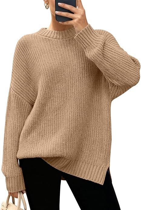Zenlonr Women Long Sleeve Sweaters 2025 Fall Winter Ribbed Knit Pullover Sweater Casual Loose Cre... | Amazon (US)