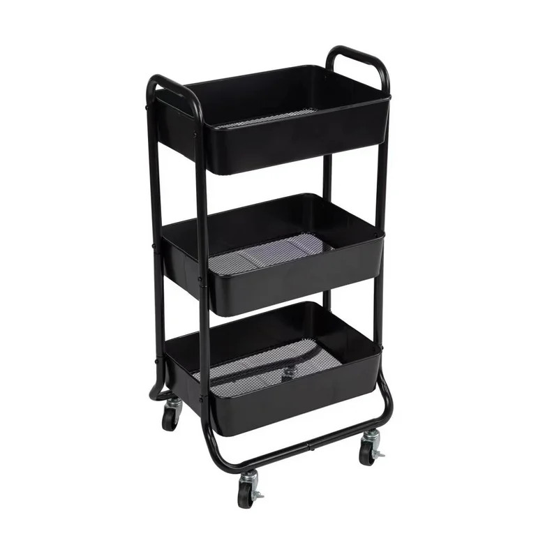 Mainstays 3 Tier Metal Utility Cart, Rich Black, Easy Rolling | Walmart (US)