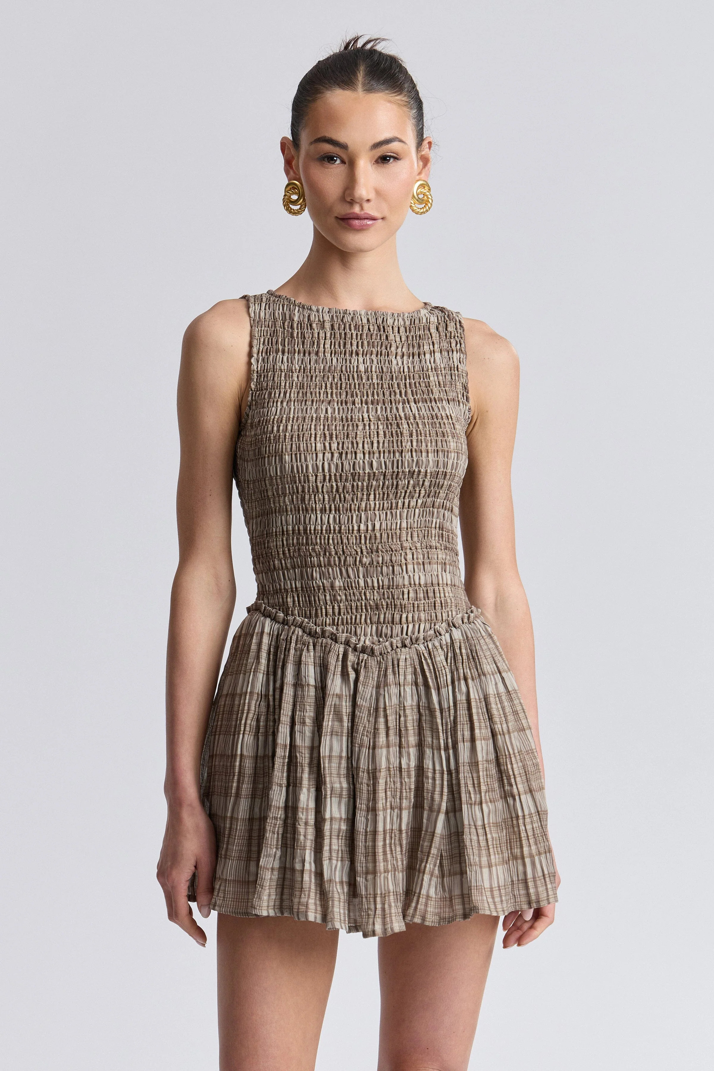 Plaid Smocked Drop-Waist Mini Dress | Avec Les Filles
