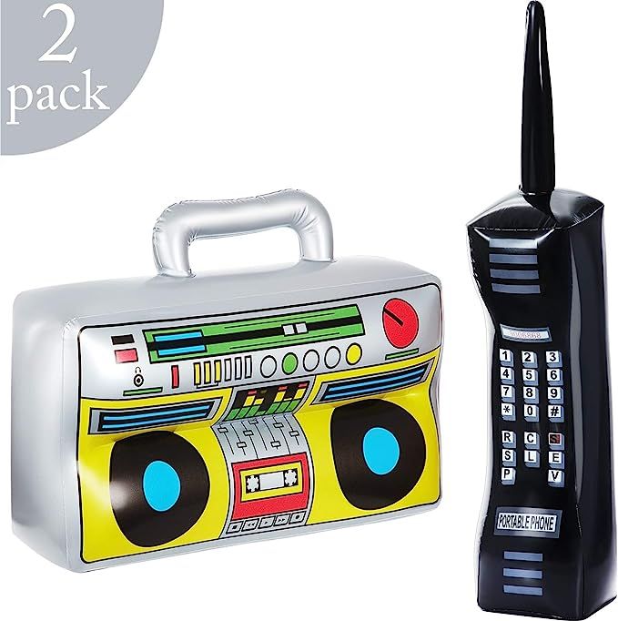 2 Pieces Inflatable Radio Boombox Inflatable Mobile Phone Props for 80s 90s Party Decorations | Amazon (US)