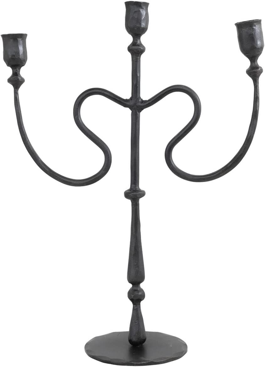 Creative Co-Op Hand-Forged Metal Candelabra, Black Taper Holder, 18" L x 3" W x 13" H | Amazon (US)