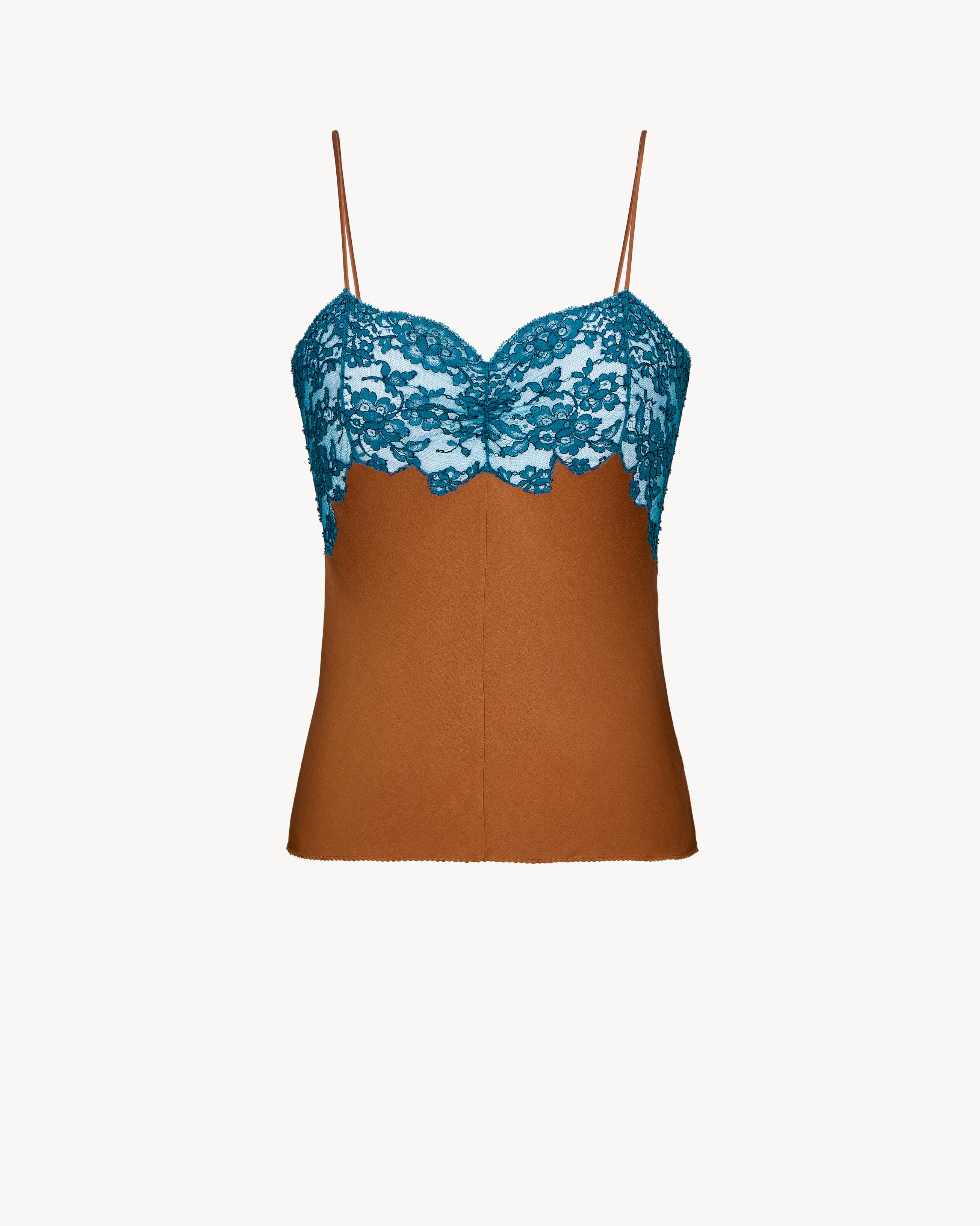 Saint Laurent Laced Camisole In Silk Satin - Amber - Women - F36 | Saint Laurent Inc. (Global)