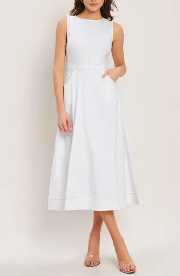 FLYING TOMATO Denim Midi Dress in White at Nordstrom Rack, Size Small | Nordstrom Rack