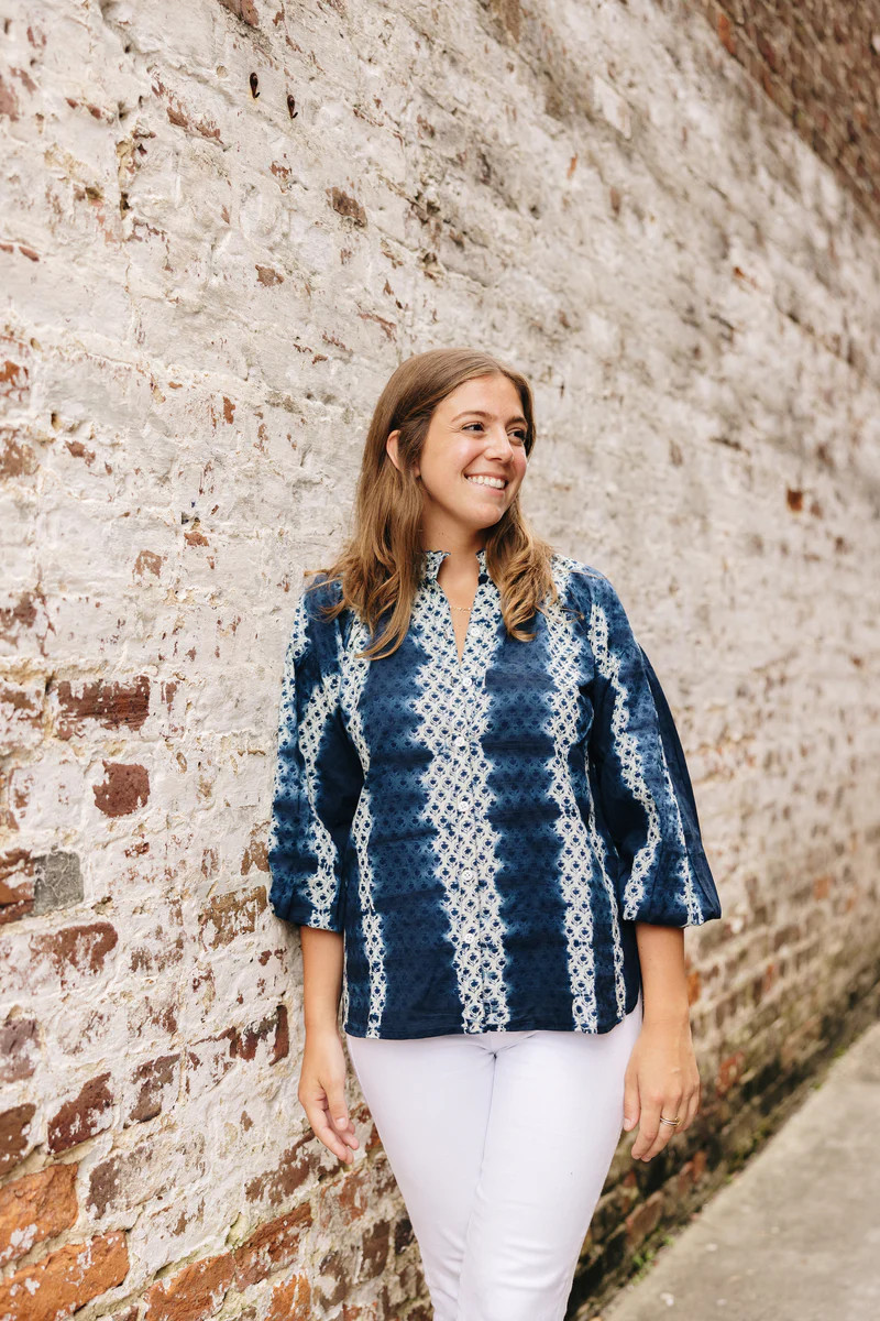 Geneva Shirt Blue Daisy Tie Dye | Madison Mathews