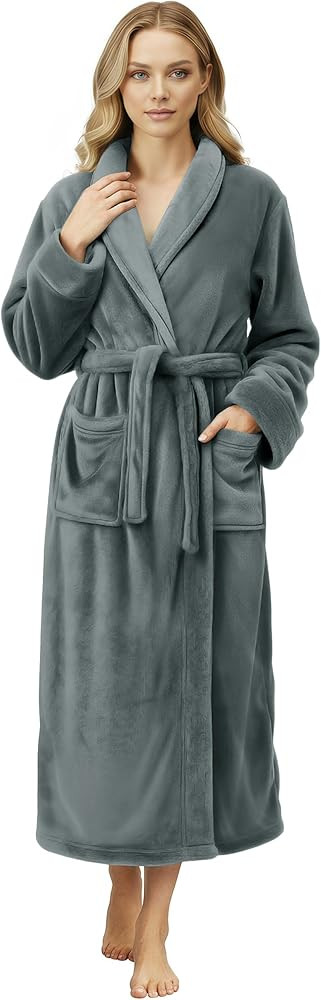 NY Threads Women's Fleece Shawl Collar Bathrobe Plush Long Spa Robe, Medium | Amazon (US)