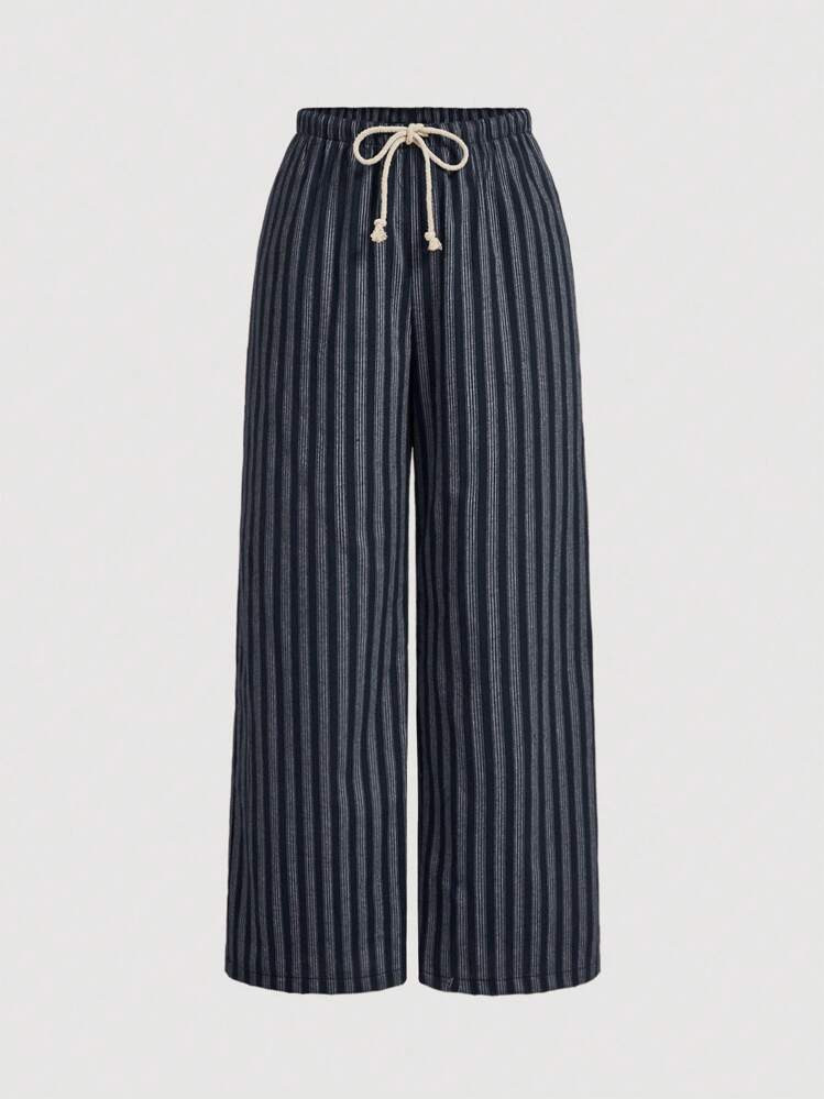 Navy Blue Striped Pants | SHEIN