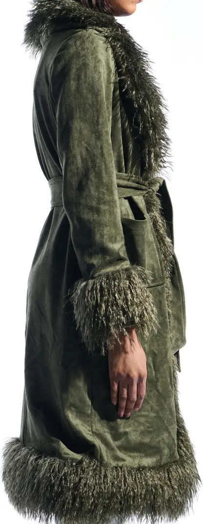 AZALEA WANG Belted Faux Suede Coat with Faux Fur Trim | Nordstrom | Nordstrom