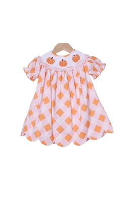 Smocked Pumpkin Pink and Orange Buffalo Check Dress | The Smocked Flamingo
