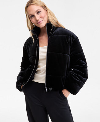 Women's Cropped Velvet Puffer Jacket, Macy's Exclusive | Macy's