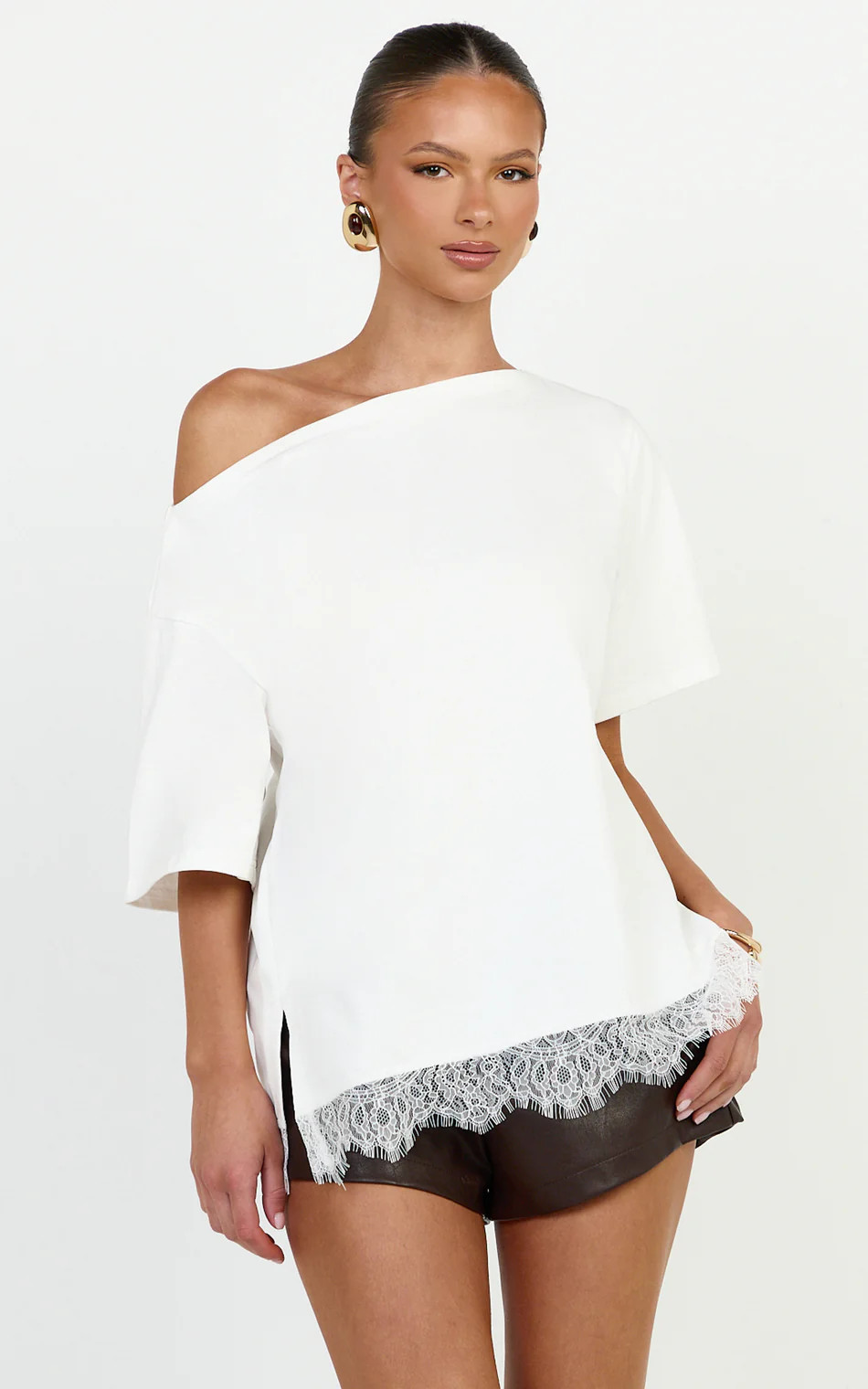 Asym Lace Trim Tee in White | Showpo (ANZ)