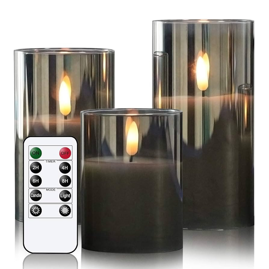 GenSwin Glass Flameless Candles with Remote Battery Operated Flickering LED Pillar Candles Real W... | Amazon (US)