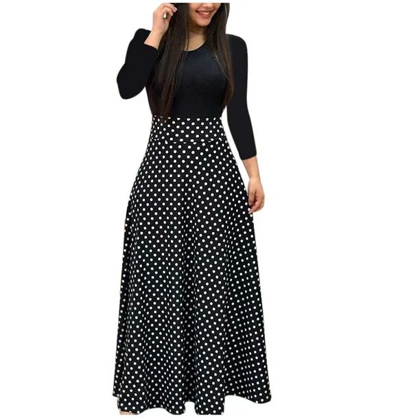 Long Sleeve Maxi Dress for Women Casual Color Block Floral Dresses Ladies Elegant Wedding Guest L... | Walmart (US)