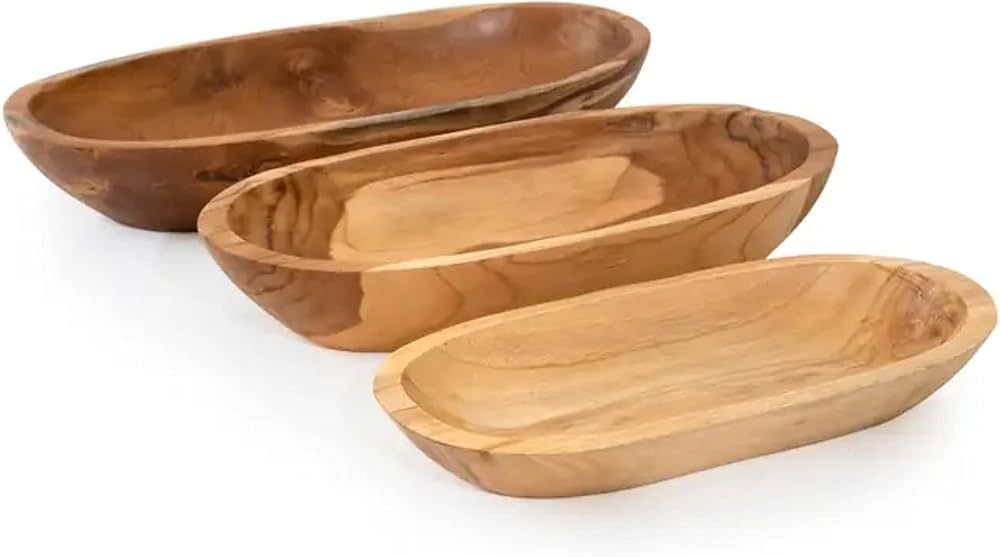 ANDALUCA Teak Wood Decorative Oval Wood Dough Bowls (Set) | Amazon (US)