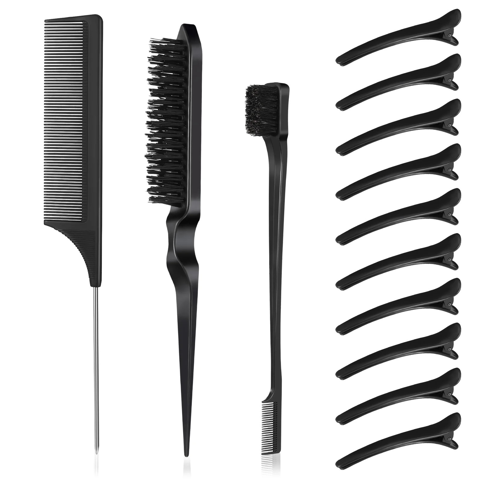Rumbeast 13Pcs Black Hair Styling Combs Set, Include Bristle Hair Brush, Edge Hair Brush, Sturdy ... | Walmart (US)