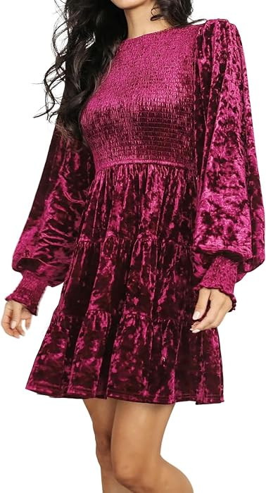 R.Vivimos Women's Fall Crushed Velvet Long Sleeve Mini Dress | Amazon (US)